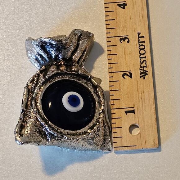 Vintage Turkish Evil Eye Paperweight Silver Metal and Blue Glass - Picture 8 of 9